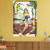 Vintages Pinball-Maschinenspiel Leinwanddruck (Insitu (Wohnzimmer))