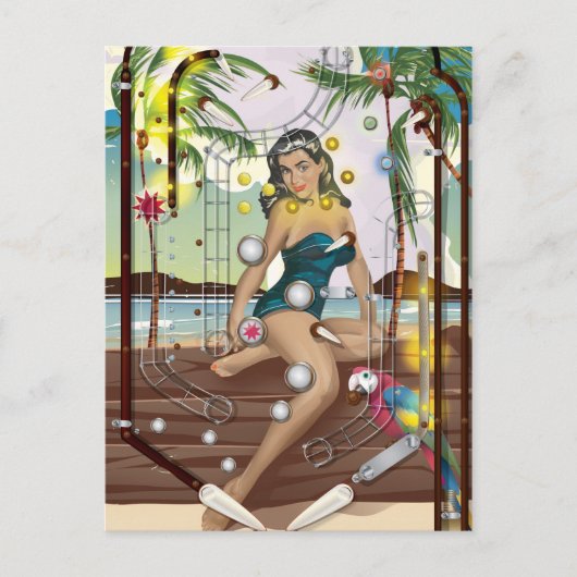 Vintages Pinball-Maschinenspiel Postkarte (Vorderseite)