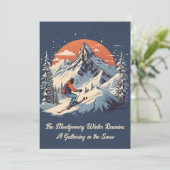 Vintages Pine Skifahren Sonnenuntergang Familie Wi Einladung (Stehend Vorderseite)