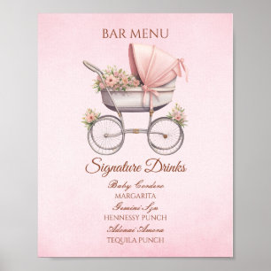Vintages Pink Baby Carriage Bar Menu Poster