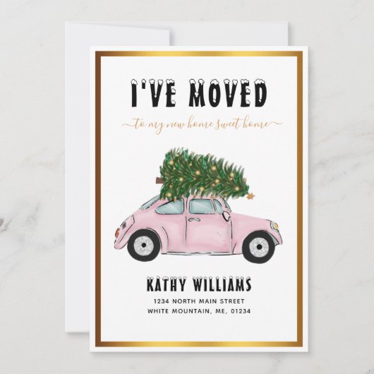 Vintages Pink Car Weihnachtsbaum Bewegung Ankündigung (Vorderseite)