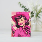 Vintages Pink Cowgirl-Button Postkarte (Stehend Vorderseite)