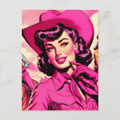 Vintages Pink Cowgirl-Button Postkarte (Vorderseite)