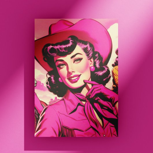 Vintages Pink Cowgirl-Button Postkarte