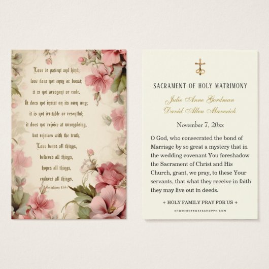 Vintages Pink Floral Wedding Scripture Gebet (Vorne & Hinten)