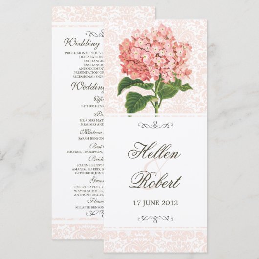 Vintages Pink Hydrangea Hochzeitsprogramm Programm (Vorne/Hinten)