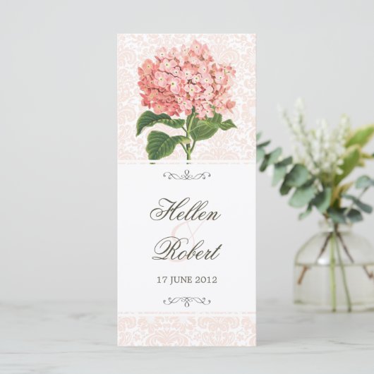 Vintages Pink Hydrangea Hochzeitsprogramm Programm (Stehend Vorderseite)