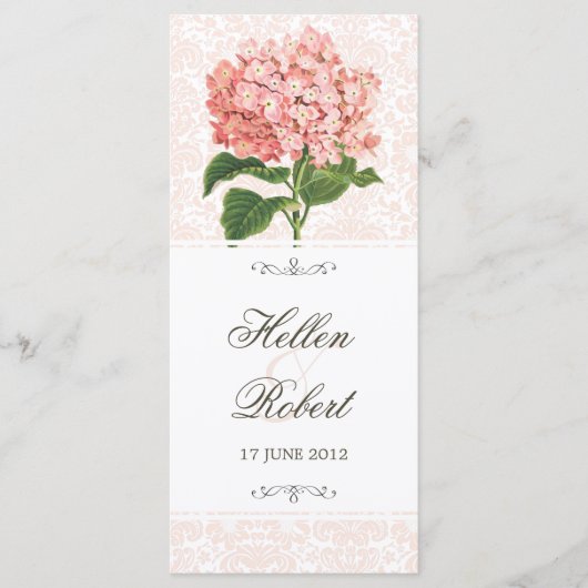 Vintages Pink Hydrangea Hochzeitsprogramm Programm (Vorderseite)