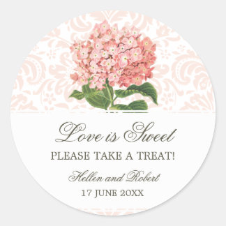 Vintages Pink Hydrangea Wedding Candy Buffet Runder Aufkleber