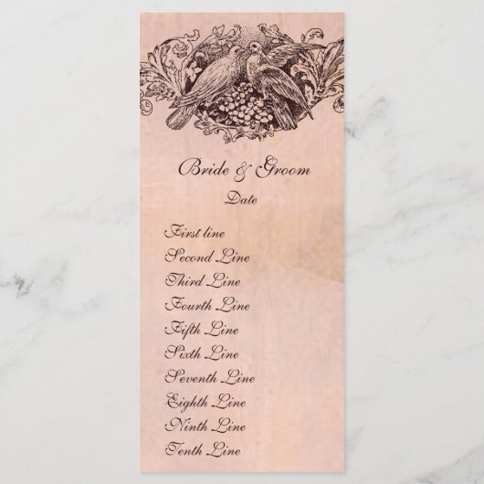 Vintages Pink Lovebirds-Hochzeitsprogramm Programm (Rückseite)