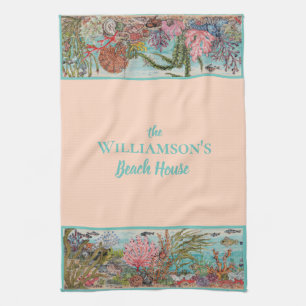 Vintages Pink Ocean Sea Life Custom Beach House Geschirrtuch