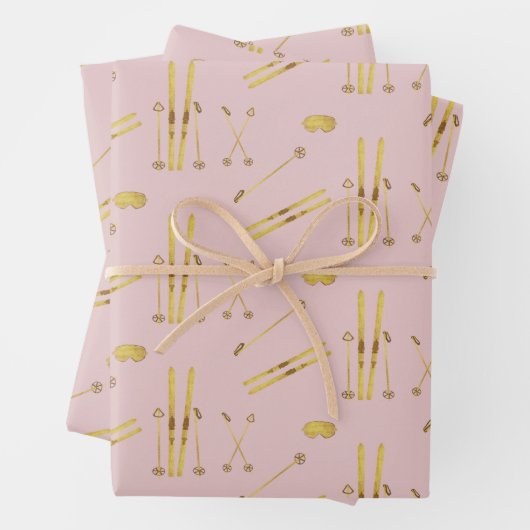 Vintages Pink-Pink-Skimuster Geschenkpapier Set (Beispiel)