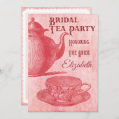 Vintages Pink Tee Party Brautparty Einladung (Vorne/Hinten)