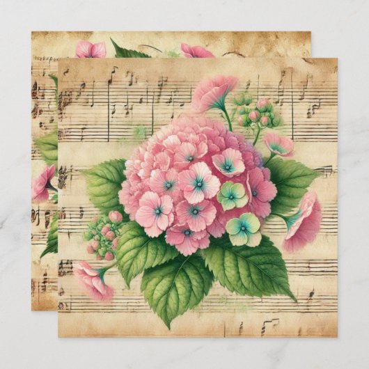 Vintages Pink und grünes Hydrangea-Scrapbook Einladung (Vorne/Hinten)