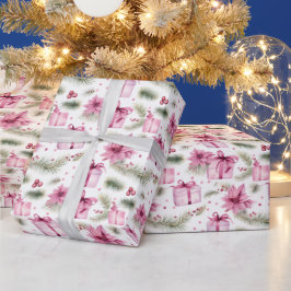 Vintages Pink Weihnachtsbaum & Geschenkmuster Geschenkpapier