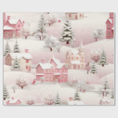Vintages Pink Weihnachtsdorf Geschenkpapier (Flach)