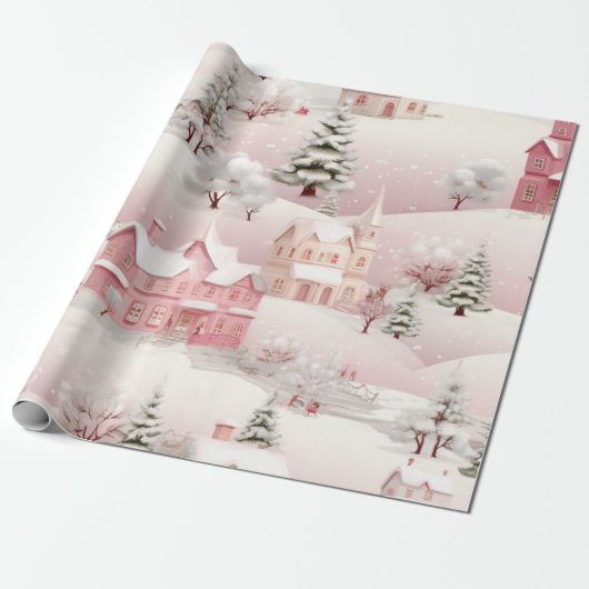 Vintages Pink Weihnachtsdorf Geschenkpapier (Ungerollt)