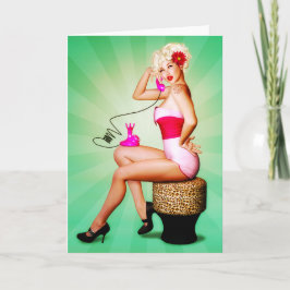 Vintages PinUp Girl auf der Grußkarte für das Tele Karte