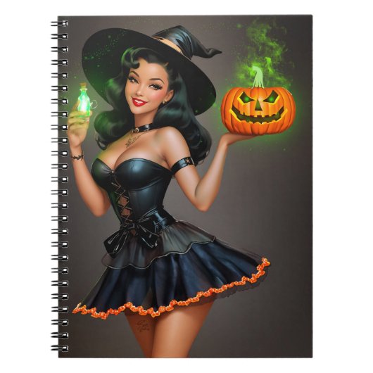 Vintages Pinup Halloween-Notebook Notizblock (Vorderseite)