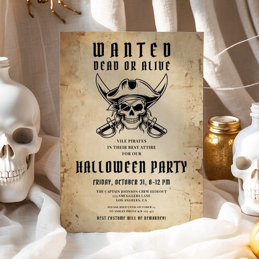 Vintages Pirate Skull Halloween-Party Einladung