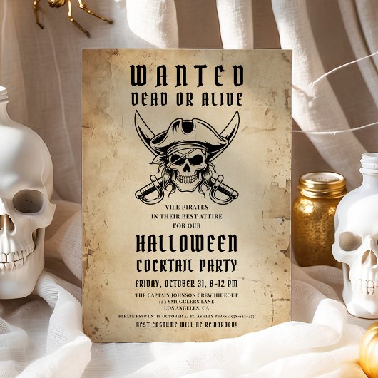 Vintages Piraten-Skull Halloween-Cocktail-Party Einladung
