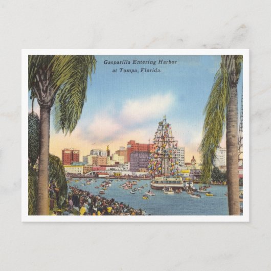 Vintages Piratenschiff aus Gasparilla in den Hafen Postkarte (Vorderseite)