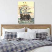 Vintages Piratenschiff, Galleon-Segeln auf dem Oze Leinwanddruck (Insitu (Schlafzimmer))
