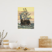 Vintages Piratenschiff, Galleon-Segeln auf dem Oze Poster (Küche)