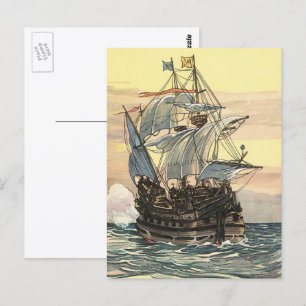 Vintages Piratenschiff, Galleon-Segeln auf dem Oze Postkarte