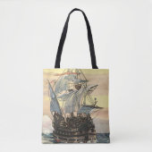 Vintages Piratenschiff, Galleon-Segeln auf dem Oze Tasche (Vorderseite)