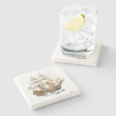 Vintages Piratenschiff Steinuntersetzer (Seitenansicht)