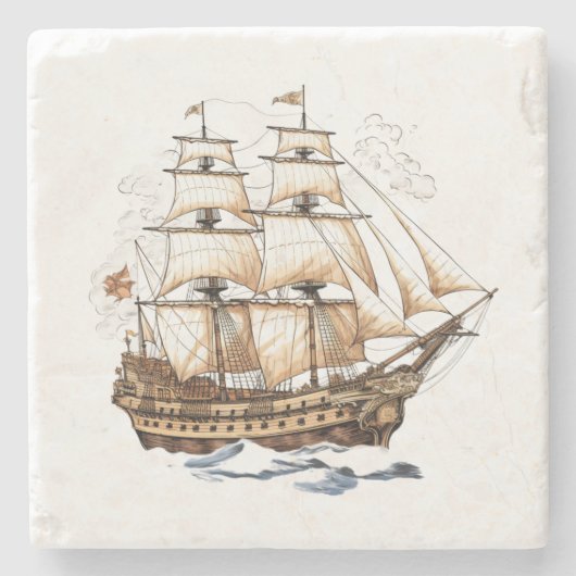 Vintages Piratenschiff Steinuntersetzer (Vorderseite)