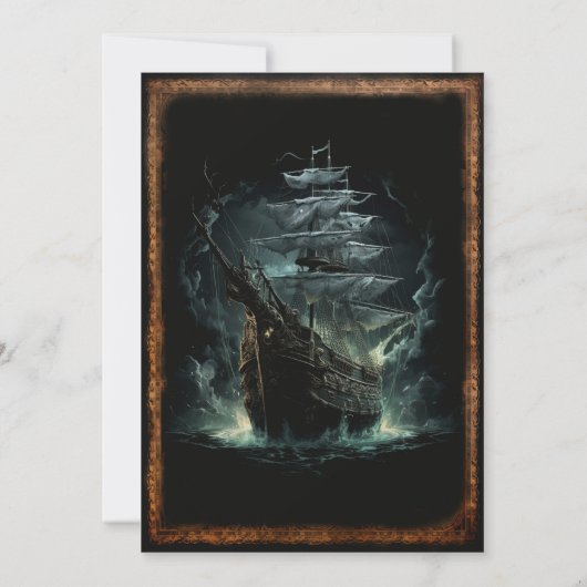 Vintages Piratenschwarzes Halloween-Party Einladung (Rückseite)