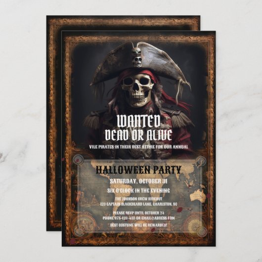 Vintages Piratenschwarzes Halloween-Party Einladung (Vorne/Hinten)
