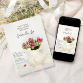 Vintages Pitcher-Brautparty mit rosa Rosen Einladung