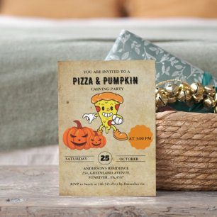 Vintages Pizza- und Pumpkin-Halloween-Party Einladung