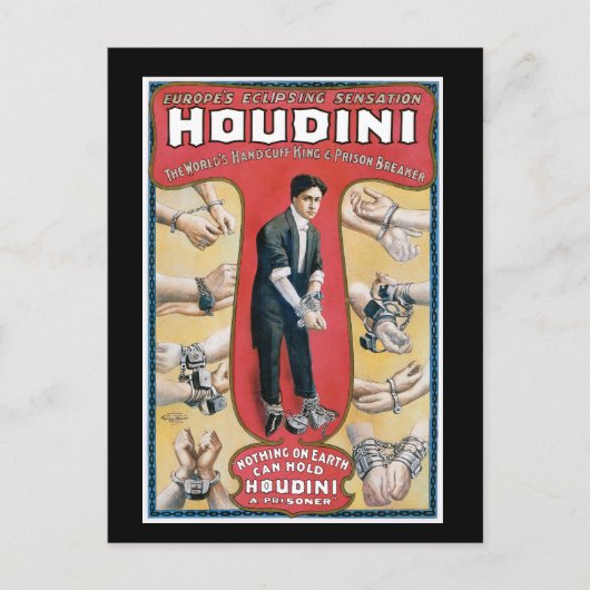 Vintages Plakat Houdini Handschellen-König-Werbung Postkarte (Vorderseite)