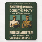 Vintages Plakat: Rugbyspieleranruf für Aufgabe Mousepad (Vorne)