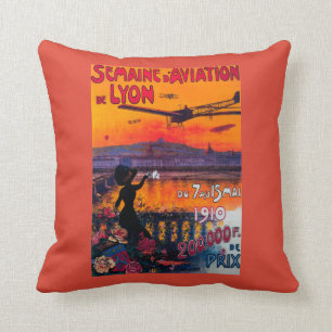 Vintages Plakat Semaine d Luftfahrt-Des Lyon Kissen
