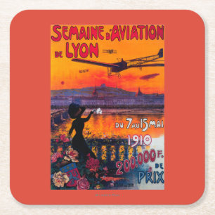 Vintages Plakat Semaine d Luftfahrt-Des Lyon Rechteckiger Pappuntersetzer