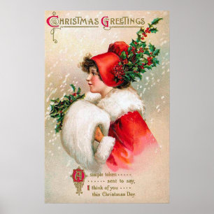 Vintages Plakat Weihnachtsdame Feiertag