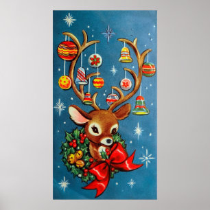 Vintages Plakat Weihnachtsretro Ren Feiertags