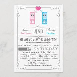 Vintages Plakat, Zellen-Telefon-Liebe-Wedding Einladung