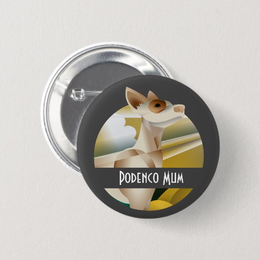 Vintages Podenco Art Deco Dog Button (Vorne & Hinten)