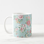 Vintages Polka-Punkt-Rosen-Muster Personnalised Kaffeetasse (Links)