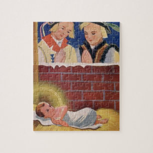 Vintages polnisches Wesołyeh Świąt WeihnachtsRetro Puzzle