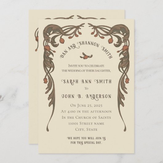 Vintages Pomegranat Einladung (Vorne/Hinten)