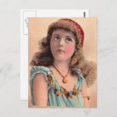 Vintages Pondering Girl Postkarte (Vorne/Hinten)