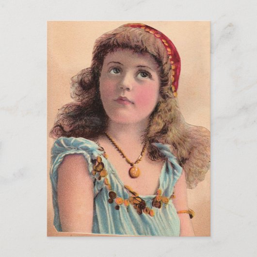 Vintages Pondering Girl Postkarte (Vorderseite)