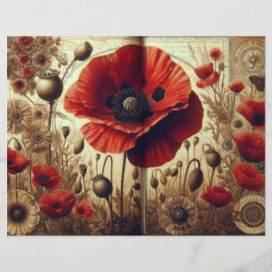 Vintages Poppy Scrapbook Paper - Shabby Chic Flora
